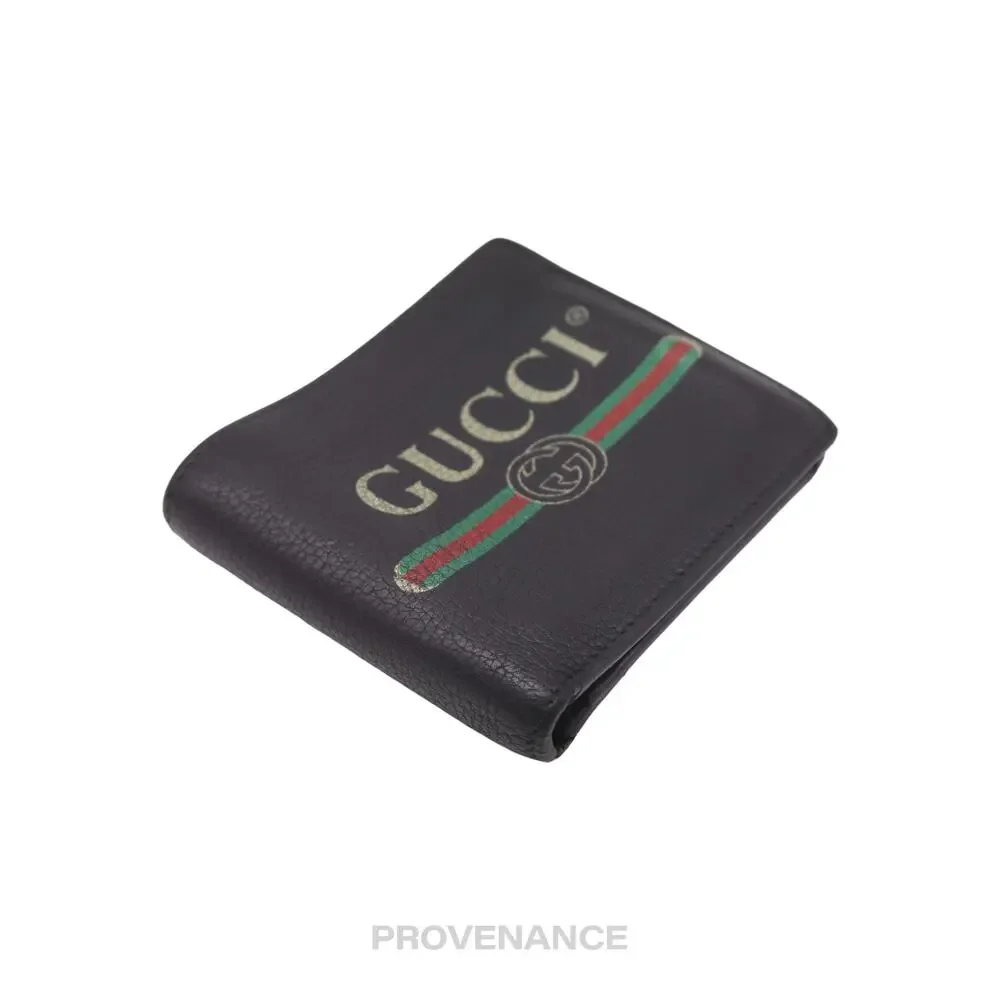 🔴 Gucci Vintage Logo Bifold Wallet - Black Leather